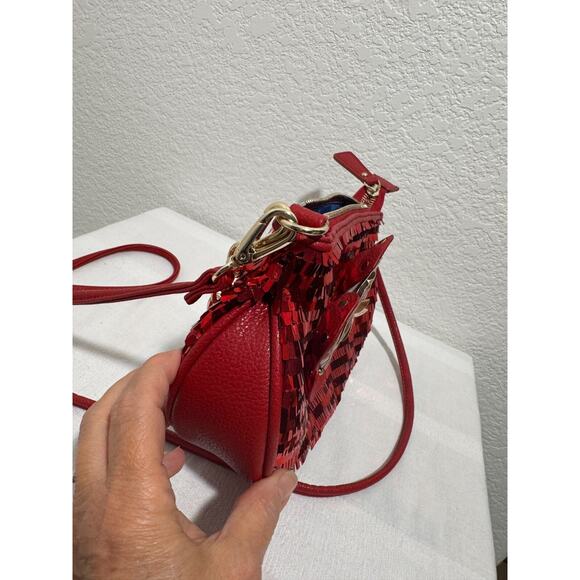 Sharif Red Purse Handbag Sequins Rose Top Chain Handle Cross Body Shoulder Strap - Picture 12 of 14